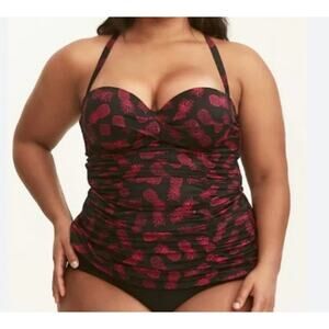 Torrid Black Pink Pineapple Tankini Top Size 3X Ruched Underwire